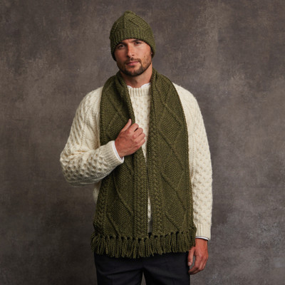 Men's Aran Handknit Scarf - Green