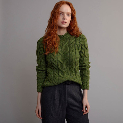 Women's Aran Cabled Sweater - Meadow Green