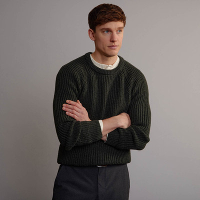 Men's Fisherman's Ribbed Crew Sweater - Army Green