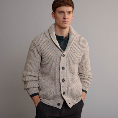Men's Ribbed Shawl Neck Cardigan - Oatmeal