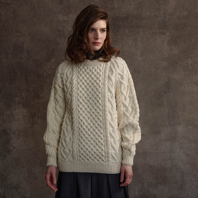 Women's Honeycomb Handknit Crew Neck Sweater - Natural White