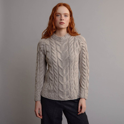 Women's Aran Cabled Sweater - Oatmeal