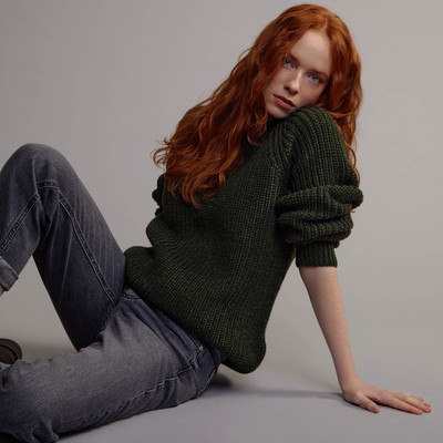 Women's Fisherman Ribbed Sweater - Army Green