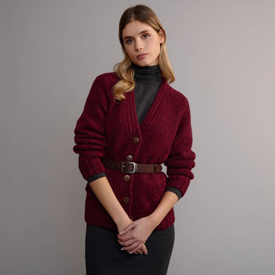 Women's Traditional Donegal Tweed Cardigan - Berry
