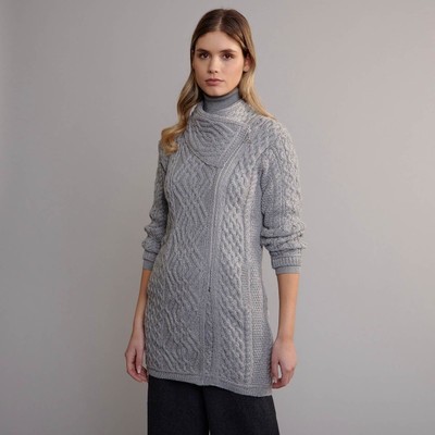 Women's Aran Side Zip Coatigan - Grey