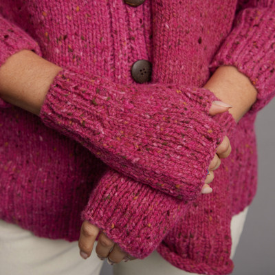 Women's Traditional Donegal Tweed Fingerless Gloves - Pink