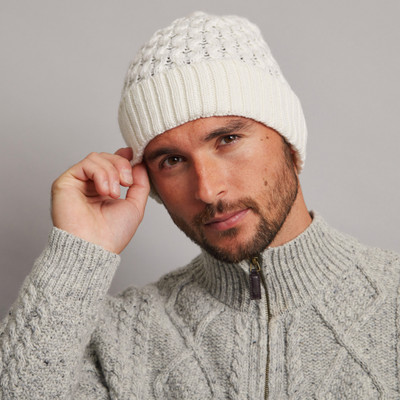 Men's Aran Beanie - Natural White