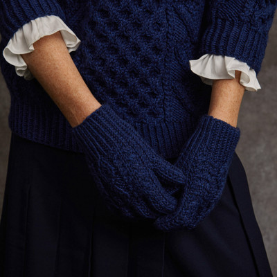 Women's Aran Handknit Gloves - Navy