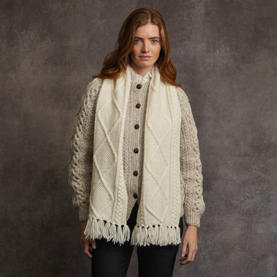 Women's Handknit Aran Scarf - Natural White