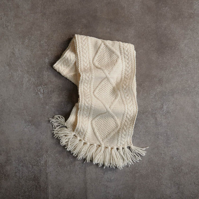 Men's Aran Handknit Scarf - Natural White