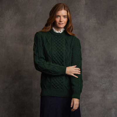 Women's Handknit Courough Aran Sweater - Army Green