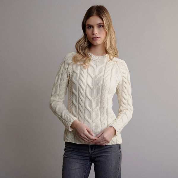Women's Aran Cabled Sweater - Cream