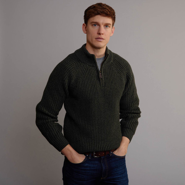 Men's Half Zip Aran Sweater