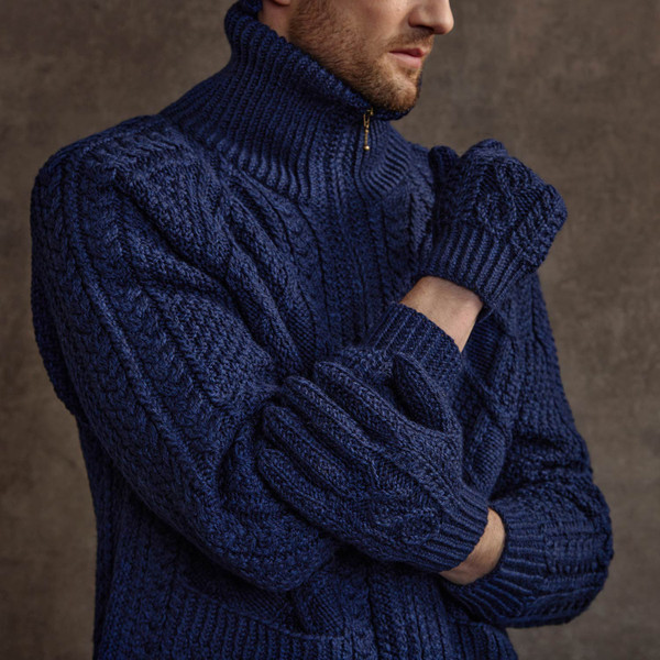 Men's Aran Handknit Gloves - Navy