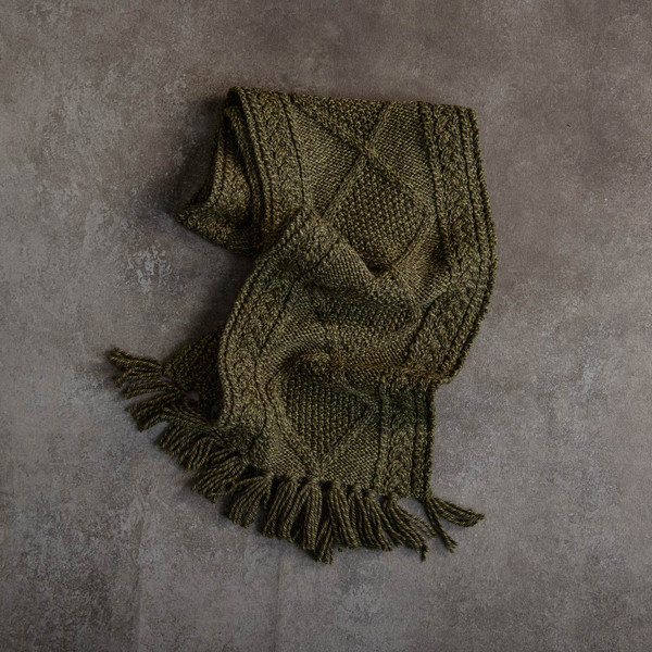 Men's Aran Handknit Scarf - Green