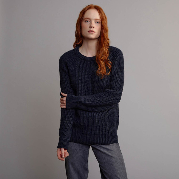 Women's Fisherman's Ribbed Crew Sweater - Navy