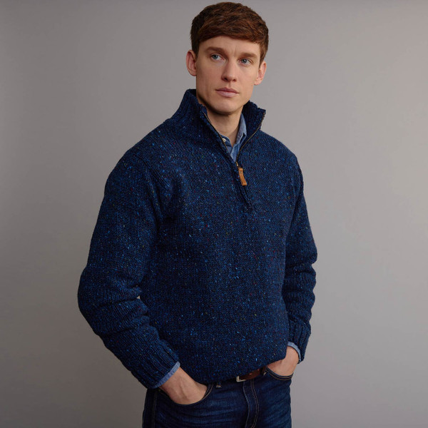 Men's Donegal Tweed Half Zip Sweater - Denim Blue