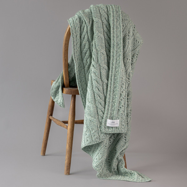 Super Soft Merino Aran Cable Blanket - Sea Green