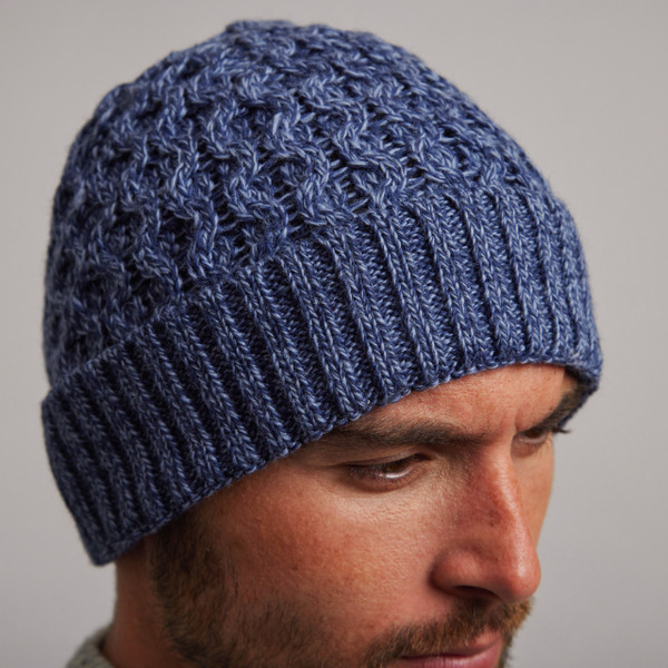 Men's Aran Beanie - Denim