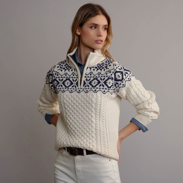 Women's Fair Isle Half Zip Aran Sweater​
