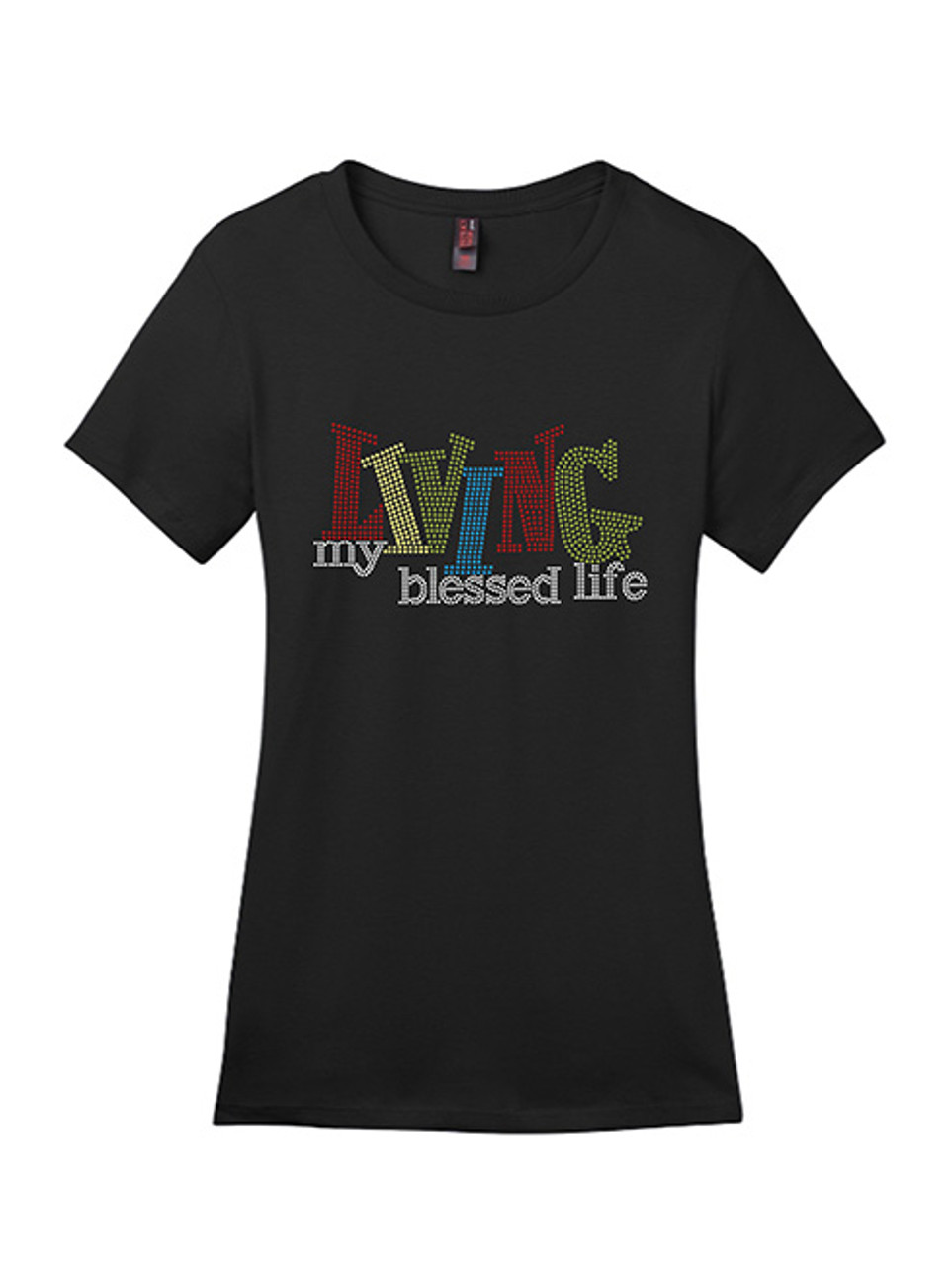 Ladies Living My blessed Life T-Shirt Black (In Rhinestones) - Shield ...