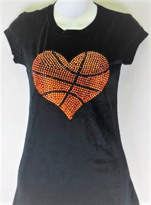 Ladies Basketball Heart T-Shirt Black