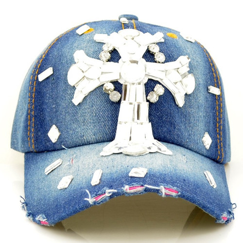 Blue Jean Cross with Rhinestone cap