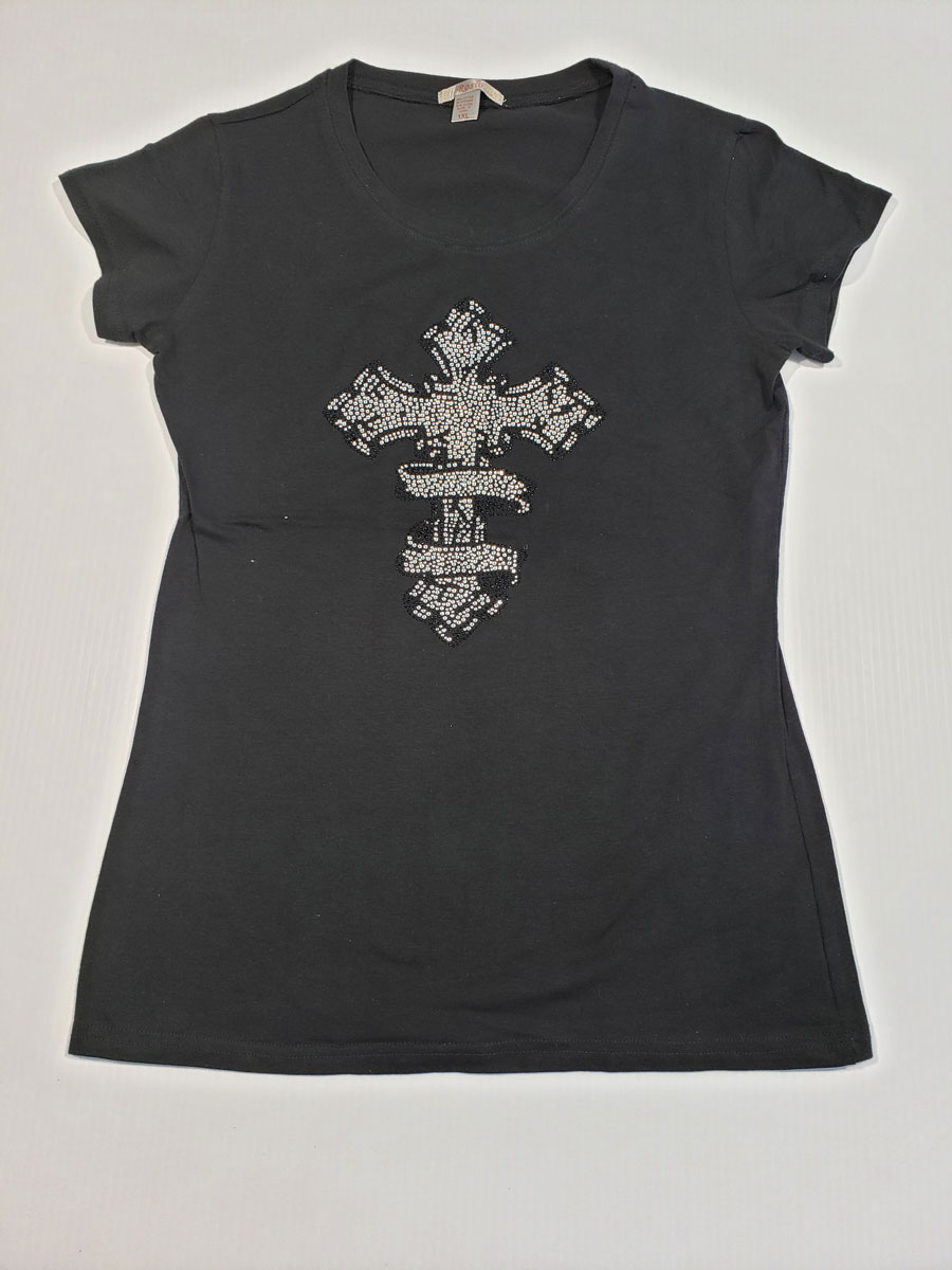 large-single-cross-shirt-with-rhinestones - T-Shirt