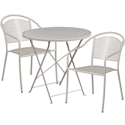 Flash Furniture - Oia Outdoor Round Contemporary Metal 3 Piece Patio Set - Light Gray