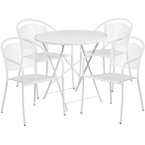 Flash Furniture - Oia Outdoor Round Contemporary Metal 5 Piece Patio Set - White
