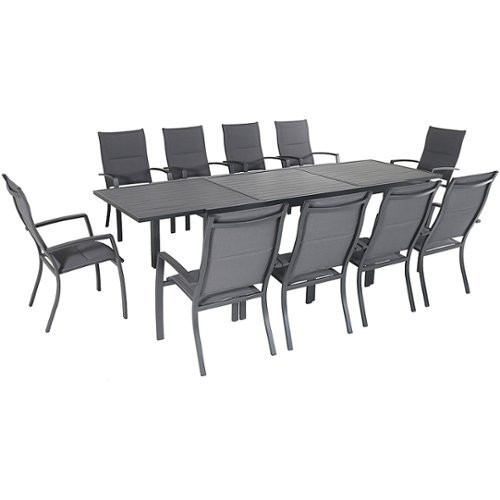 Hanover - Naples 11-Piece Outdoor Dining Set with 10 Padded Sling Chairs and a 40" x 118" Expandable Dining Table - Gray/Gray