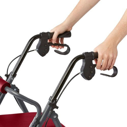 Medline - Sturdy Rollator Walker with Seat and  6" Wheels, with Microban Antimicrobial Protection, Black - Red
