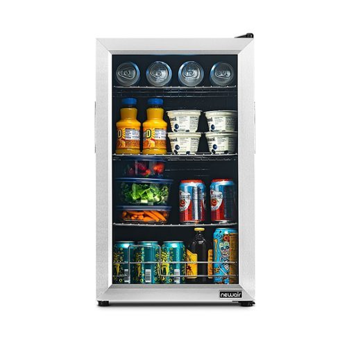 NewAir - 100-Can Beverage Cooler with Reversible Glass Door, Removable Wire Shelves, Double Pane Glass Doors, LED Light - Stainless Steel