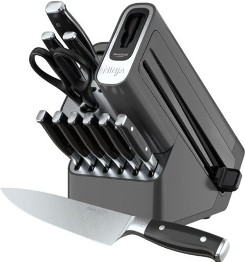 Ninja - Foodi NeverDull Premium 12-Piece Knife Block Set with Built-in Sharpener System - Black & Silver