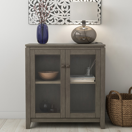 Simpli Home - Cosmopolitan Low Storage Cabinet - Farmhouse Grey