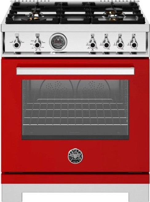 Bertazzoni - 30" Professional Series range - Gas oven - 4 brass burners - Red