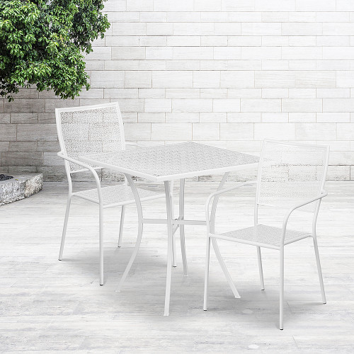 Flash Furniture - Oia Outdoor Square Contemporary Metal 3 Piece Patio Set - White
