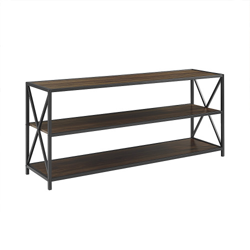 Walker Edison - Industrial Metal and Wood 3-Shelf Bookcase - Dark Walnut