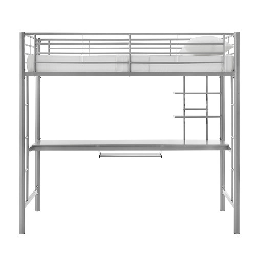 Walker Edison - Premium Metal Twin Loft Bed with Workstation - Silver