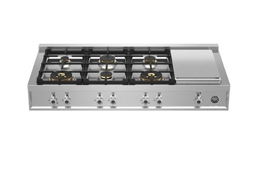 Bertazzoni - Professional Series 48" Gas Rangetop with 6 Brass Burners with Electric Griddle. - Stainless Steel