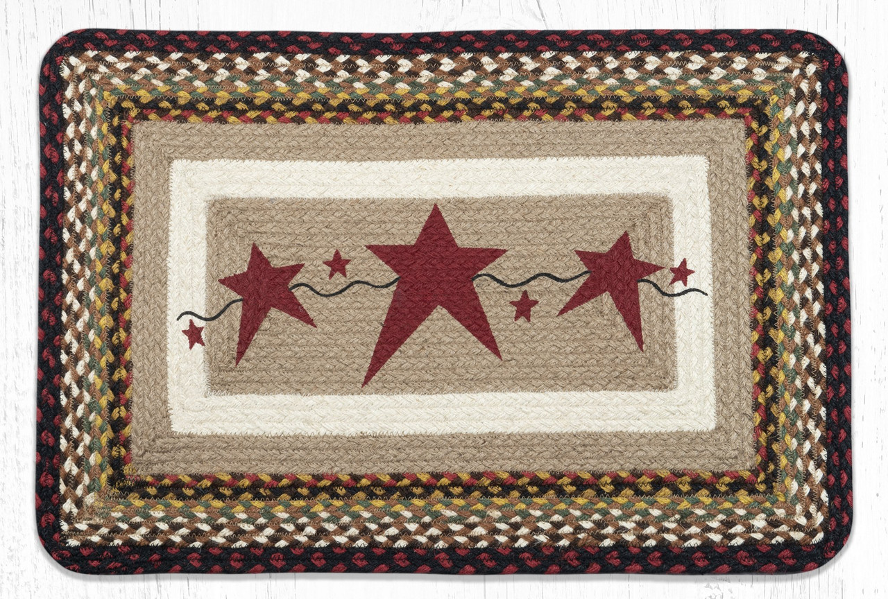 Earth Rugs PP019 Primitive Stars Burgundy Oblong Braided Rug