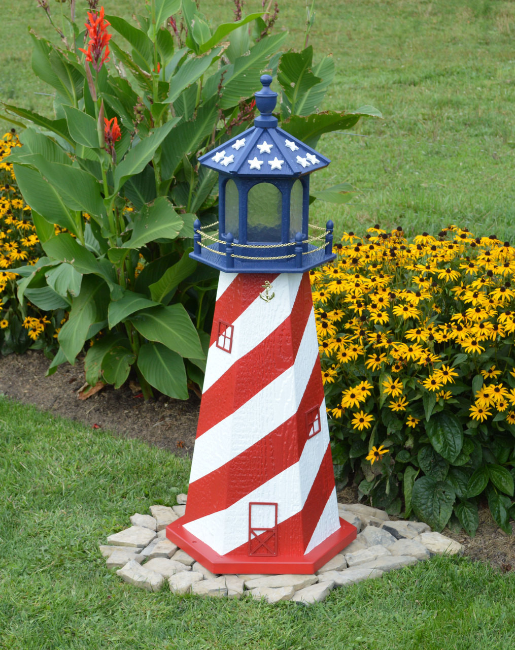 Amish Made Patriotic Model Wood Garden Lighthouses   Amish Garden Lighthouse Patriotic  79893.1531269006 