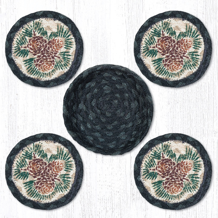 Earth Rugs Pinecones Braided Jute Coaster