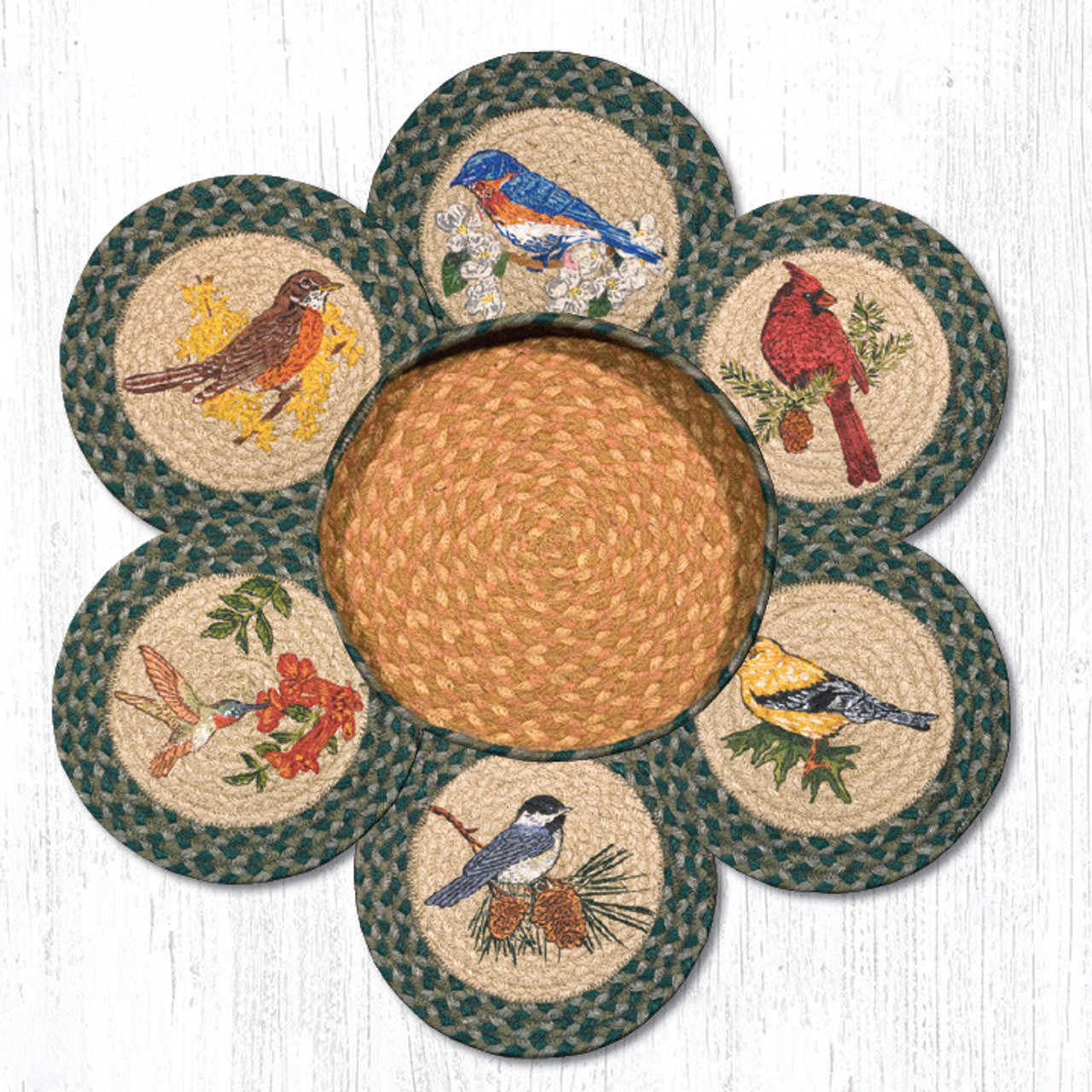 100 Jute Round Trivet Song Birds Braided Trivets In Basket Set
