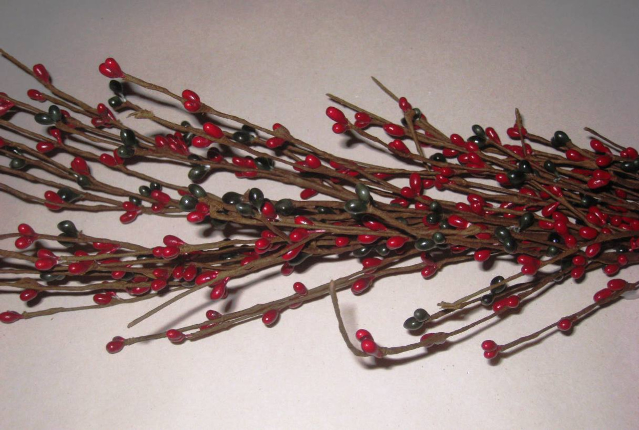 Primitive Pip Berry Garland - Red And Hunter Green - Rustic