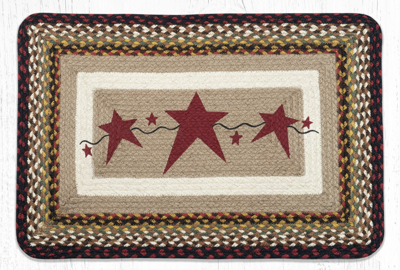OP-357 Burgundy Stars Oval Rug, The Braided Rug Place