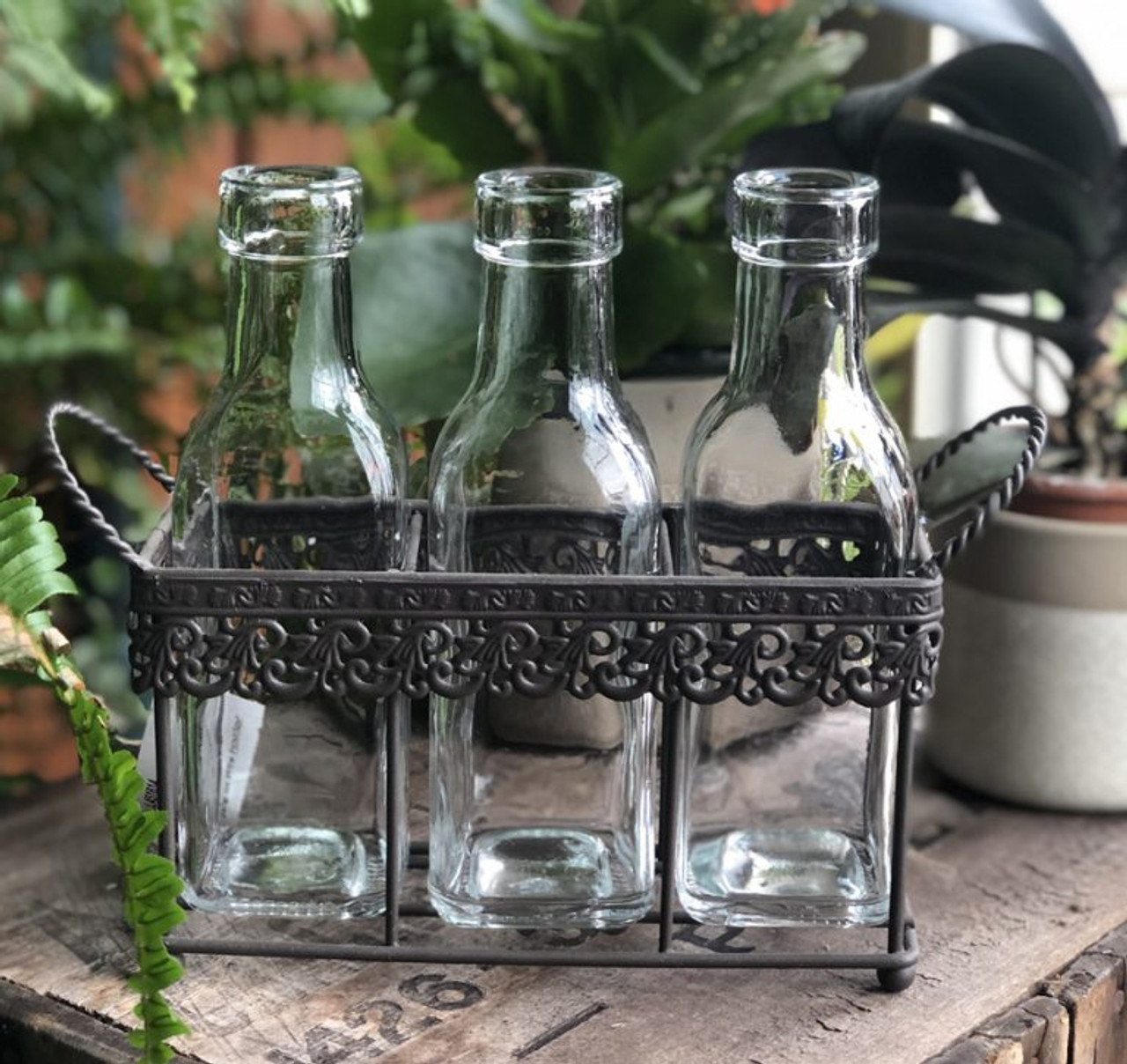 Small Milk Bottles And Metal Holder