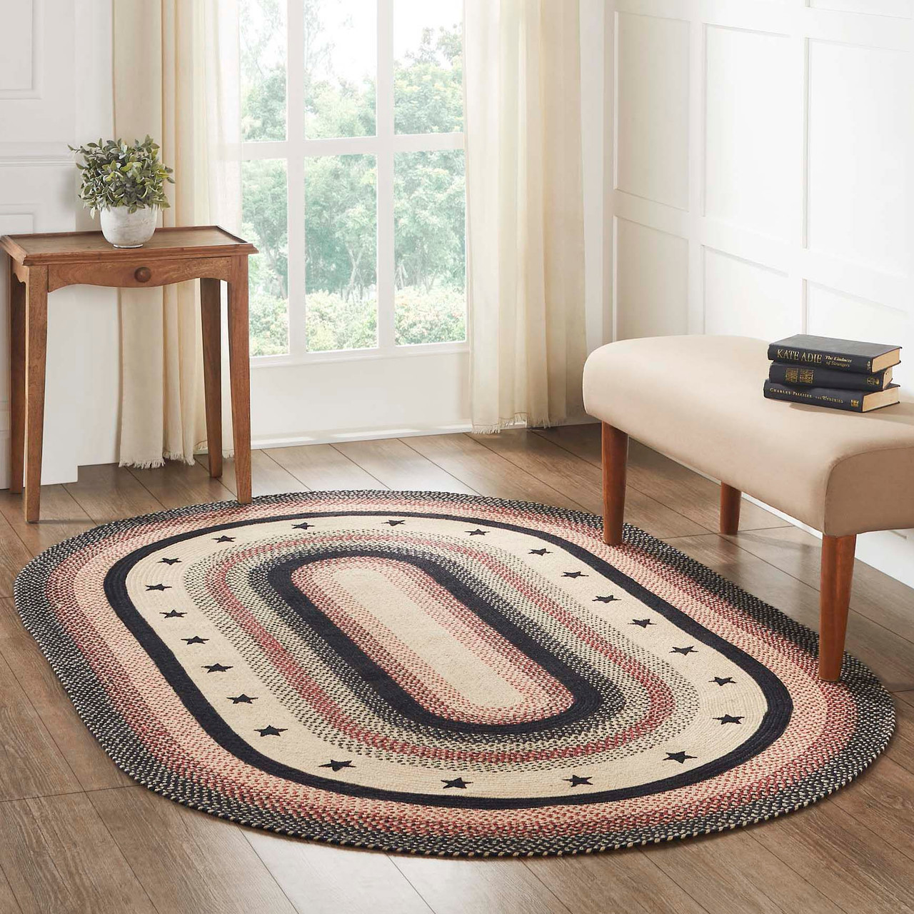 VHC Brands - Colonial Star Braided Area Rug - Natural & Black - 60