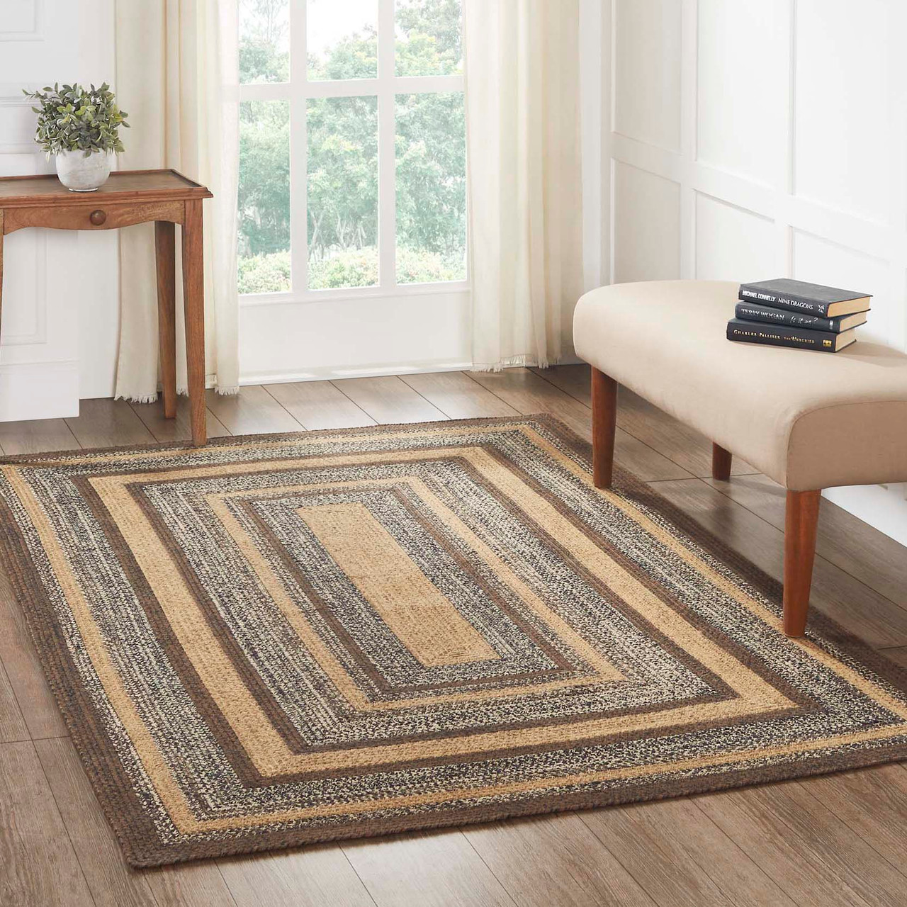 VHC Brands - Colonial Star Braided Area Rug - Natural & Black - 60