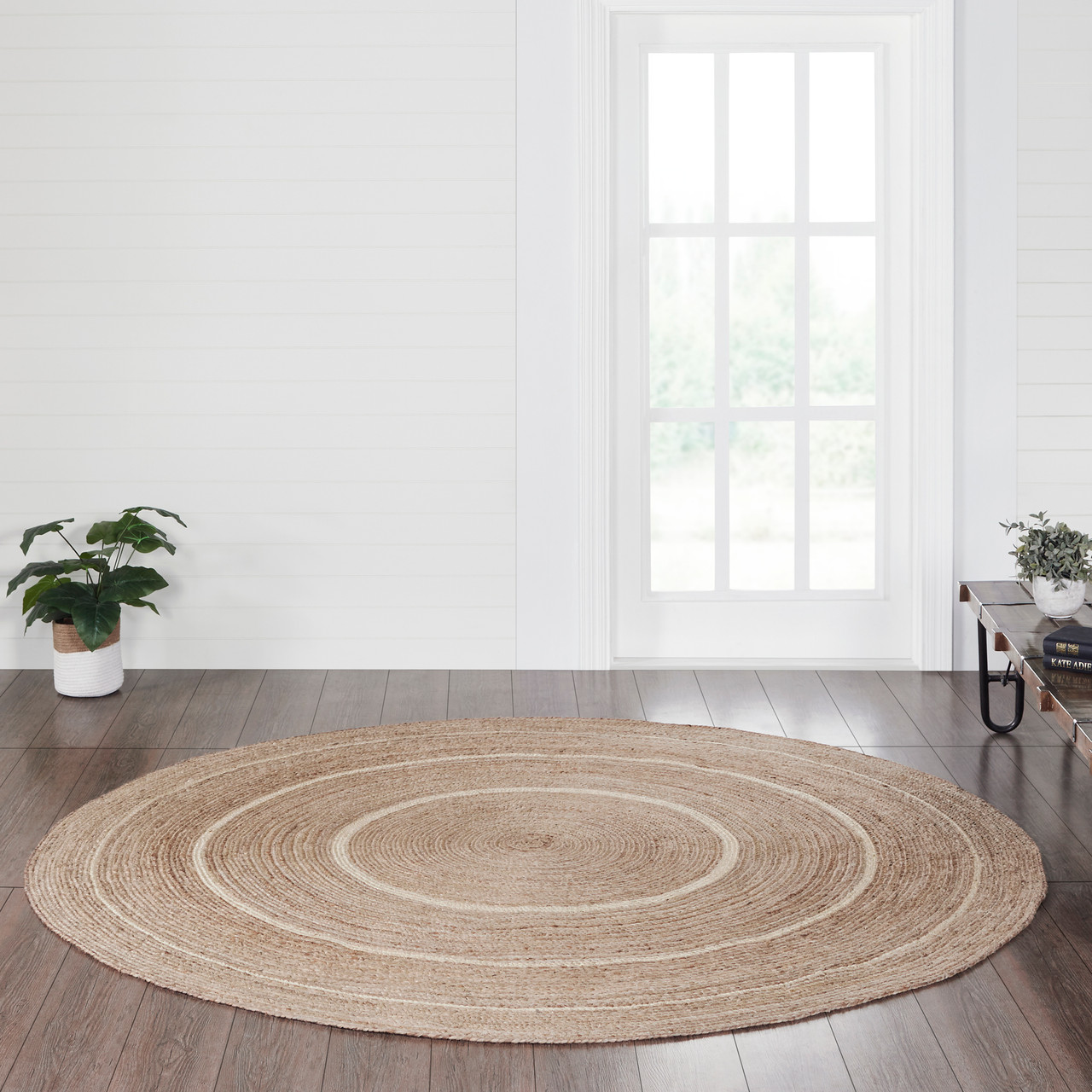 Jute Rugs for Living Room Natural Border Hand Braided Round Area